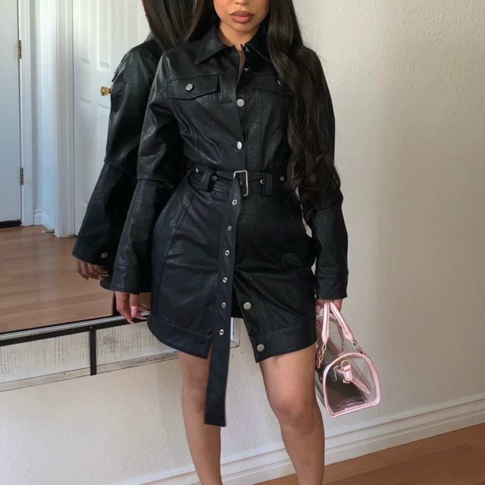 Black PU leather dress
